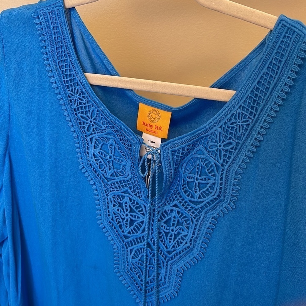 RUBY Rd. Blue With Lace & Tassels Front Top. Size 18W. D250/A1880 - Picture 2 of 5